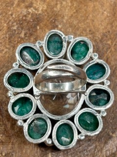 German Silver Emerald and Quartz Cluster Ring