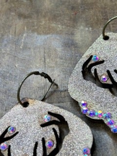 Rare Bird- Rhinestone Carved Deer Earrings
