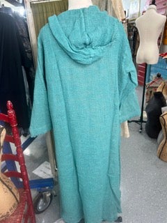 FINAL SALE Paper Lace- Long Hooded Jacket with Fringe Edges (Blue)