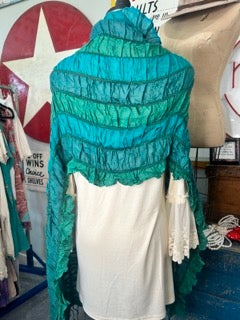 Paper Lace-Green and Blue Ruffle Shawl