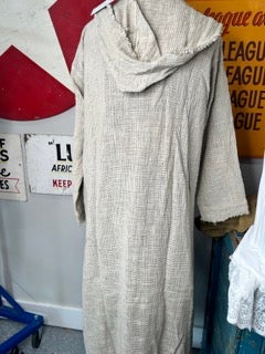 Paper Lace- Long Hooded Jacket with Fringe Edges (Natural)