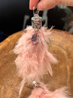 Art by Amy- Rhinestone Feather Earrings (Pink)