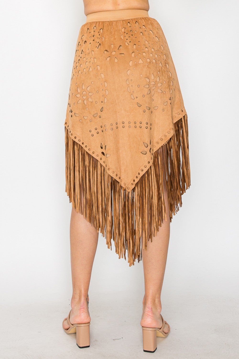 Origami- Faux Suede Fringe Skirt (Camel)