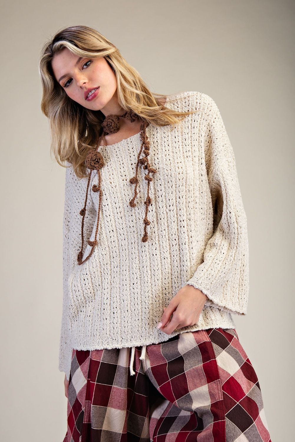 SALE Easel- Loose Fit Knitted Sweater (Natural) *Final Sale*