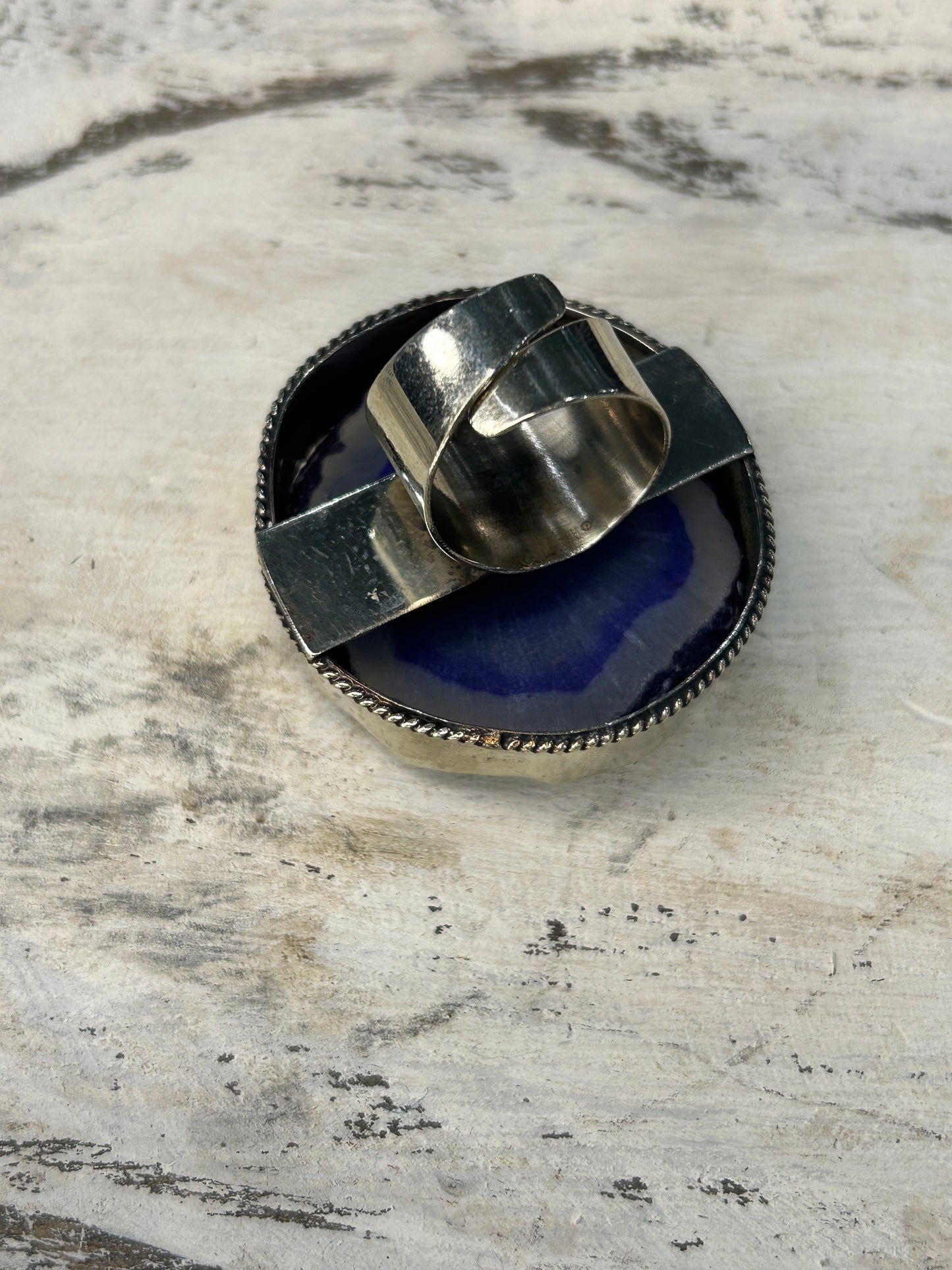German Silver and Purple Geode Ring