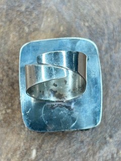 German Silver Square Dendritic Agate Ring