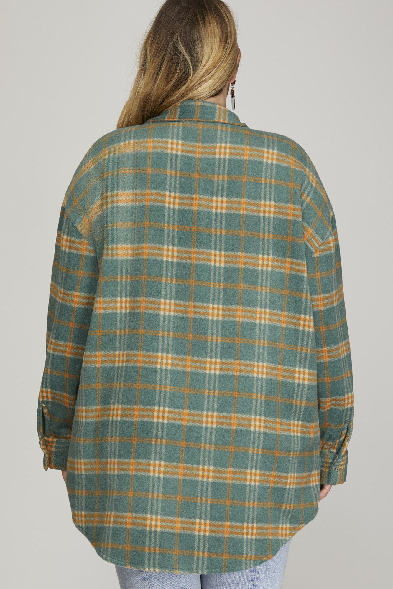 Long Sleeve Plaid Shirt/Jacket (Slate and Orange)