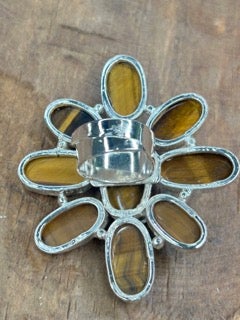 German Silver Tigers Eye Cluster Ring