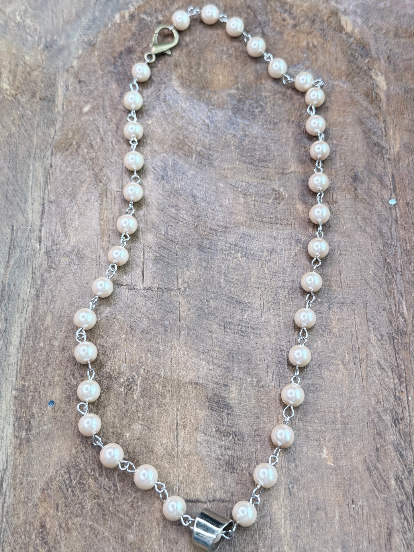 German Silver Jasper and Fossil Agate Necklace