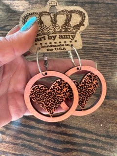 Art By Amy- Circle of Love Cheetah Heart Earrings