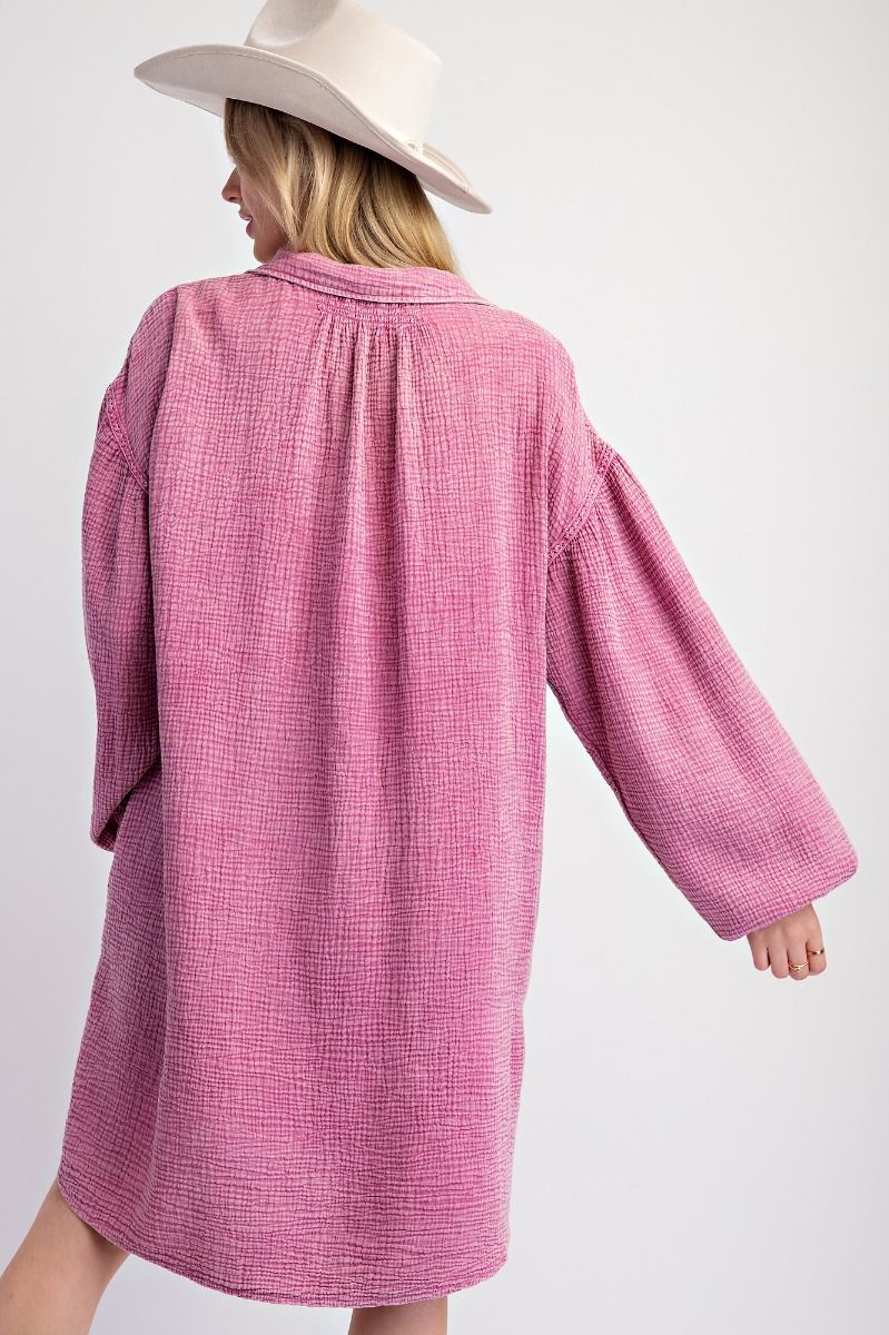 Easel- Cotton Gauze Oversized Shirt Dress (Orchid)