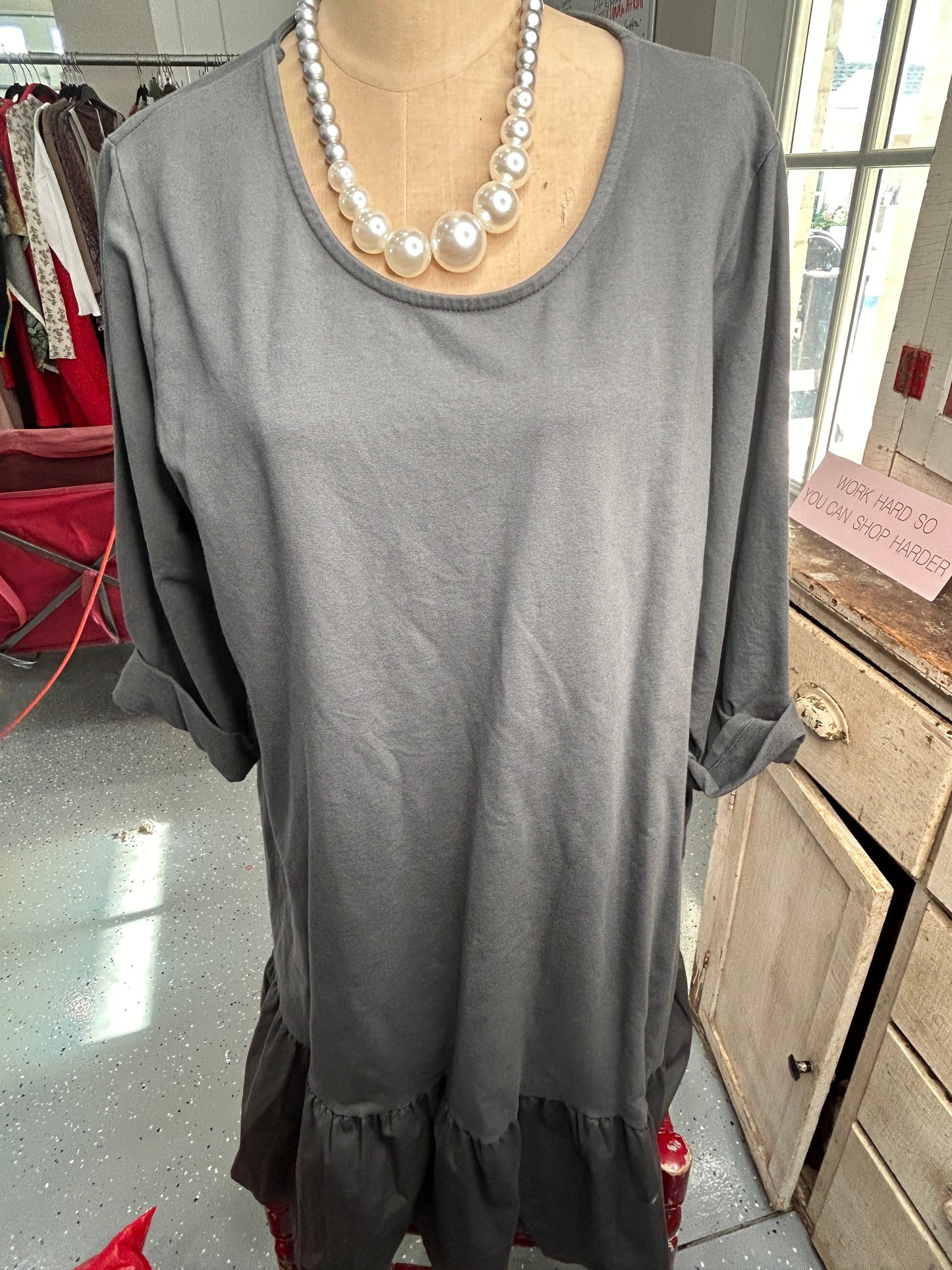 Long Sleeve Dress with Ruffles (Charcoal)