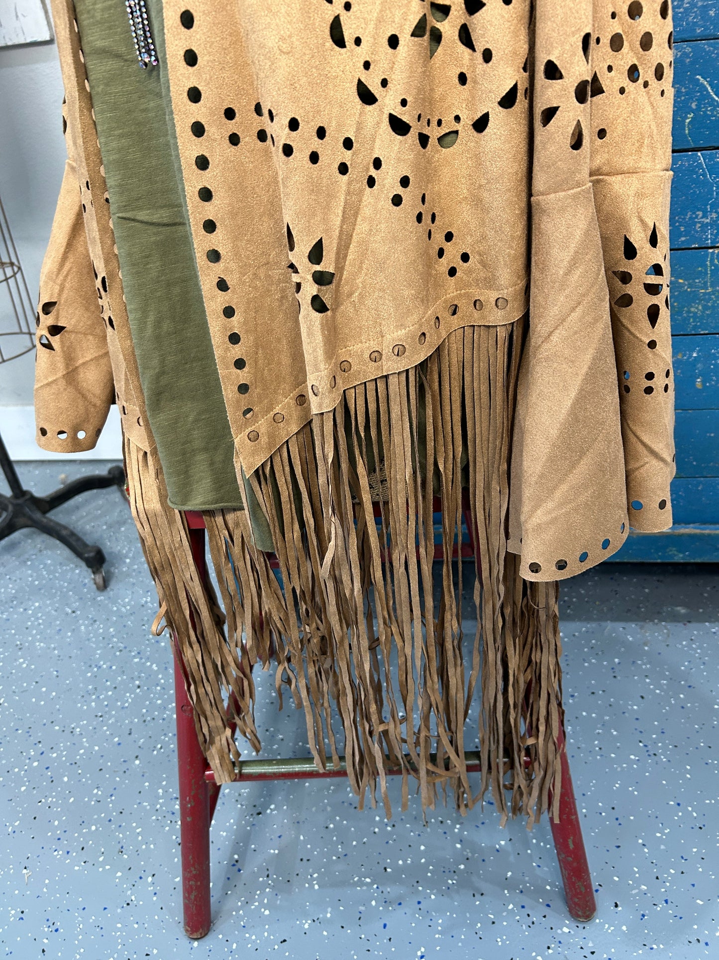 Origami - Faux Suede Fringe Jacket (Camel)