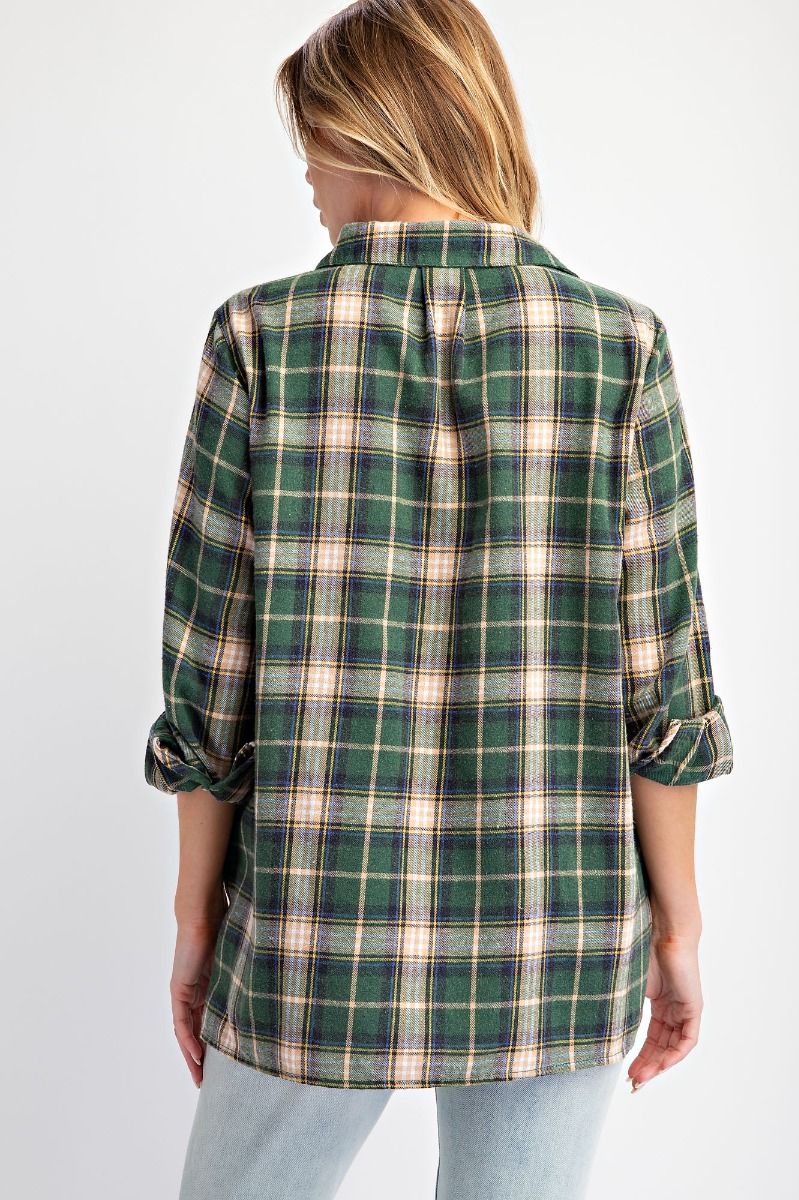 Easel- Acid Wash Button Down Plaid (Pine Green)