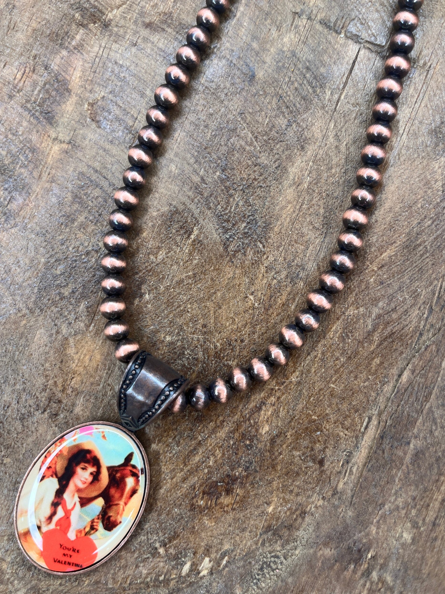 You're My Valentine Cowgirl Pendant on Bronze Necklace