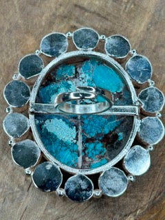 Large German Silver Turquoise and Pearl Ring