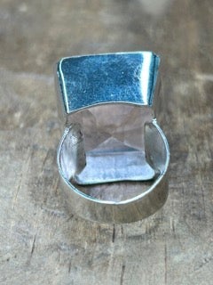 German Silver Square Pink Quartz Ring