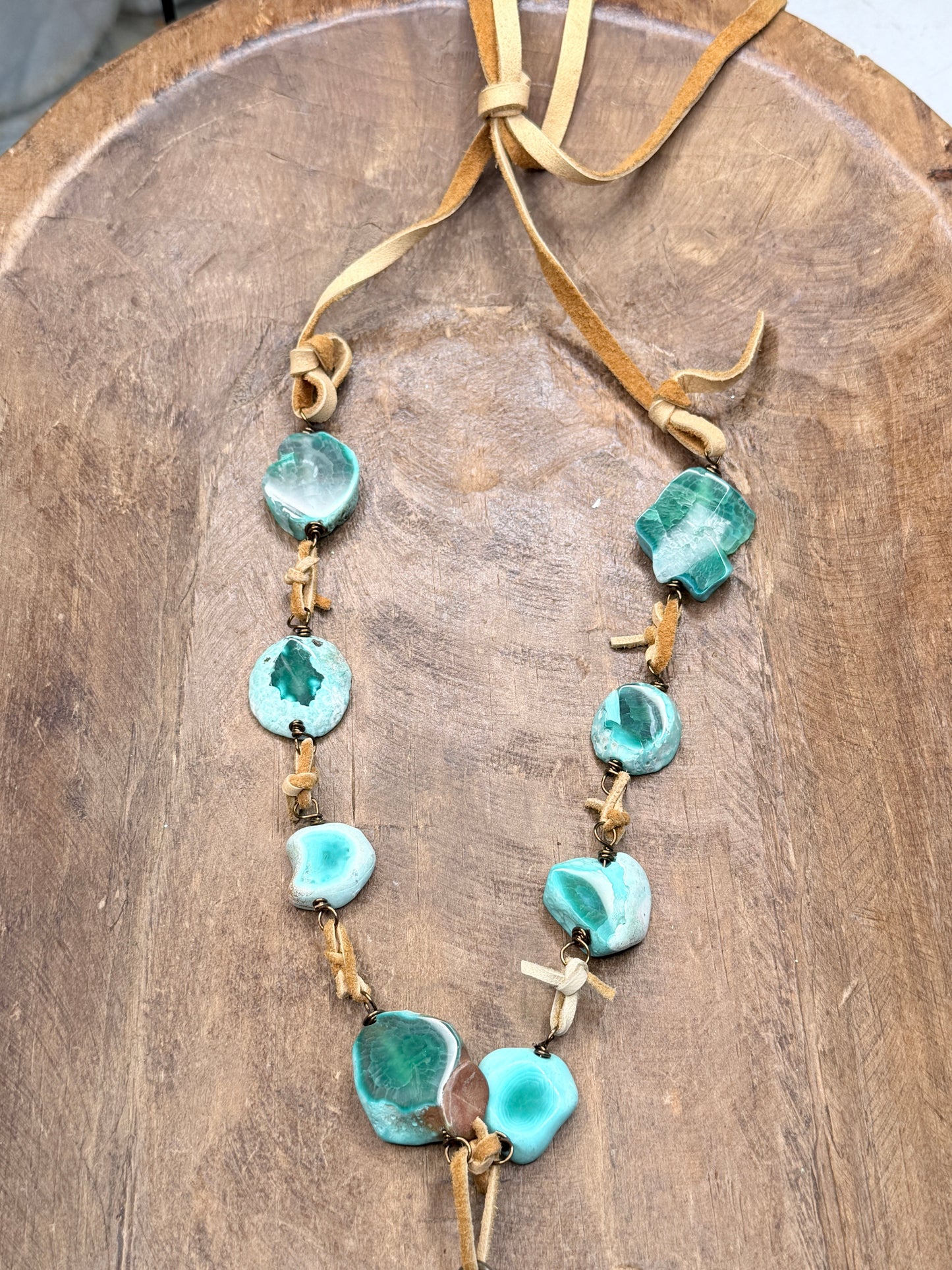 Art by Amy- Malachite Slab and Leather Fringe Necklace