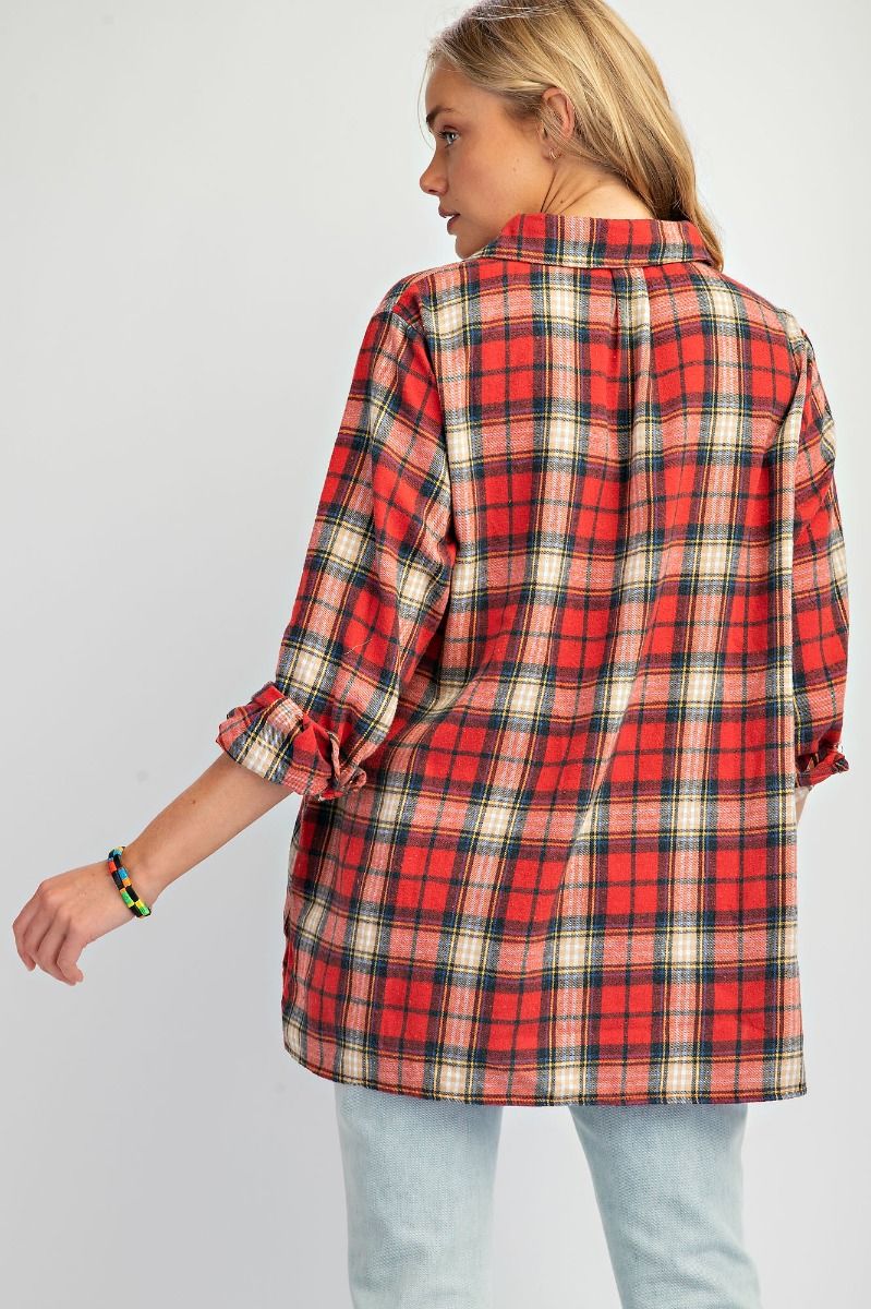 Easel- Acid Wash Button Down Plaid (Red)