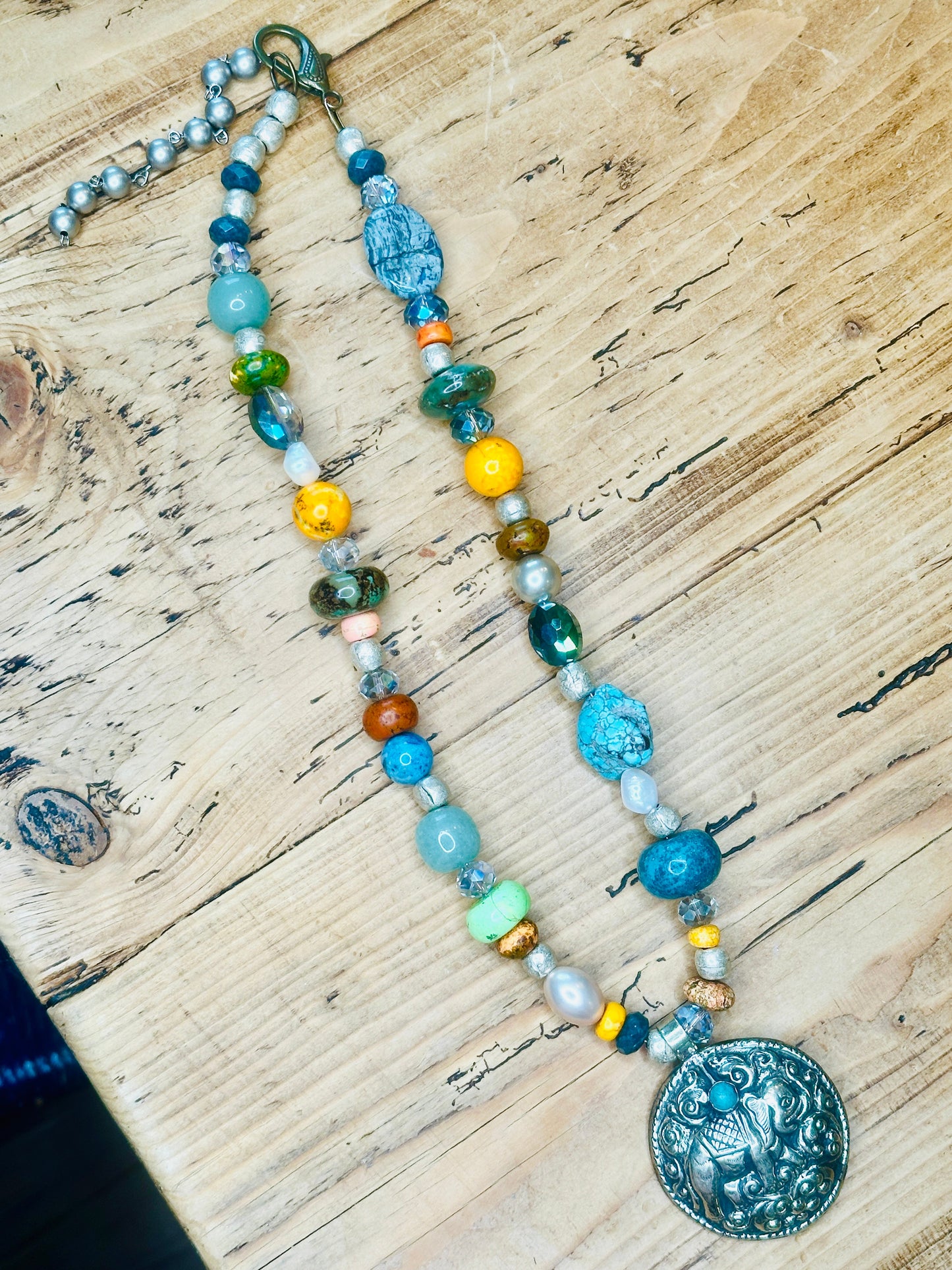 REVERSIBLE TIBETAN ELEPHANT NECKLACE SEMI PRECIOUS STONE NECKLACE -AN ERR ORIGINAL DESIGN