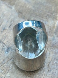 German Silver Teardrop Clear Quartz Ring