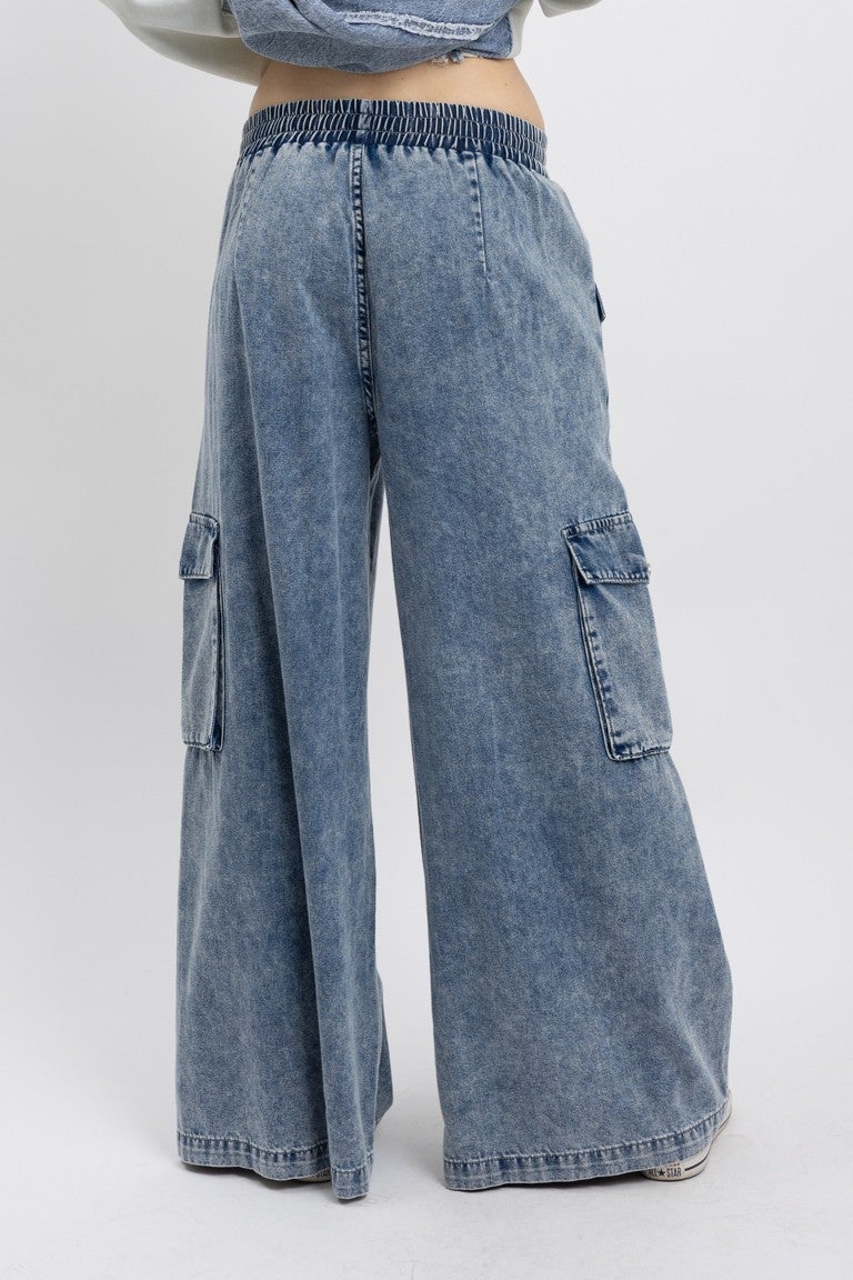Bluevelvet- Wide-Leg Cargo Pants (Denim)