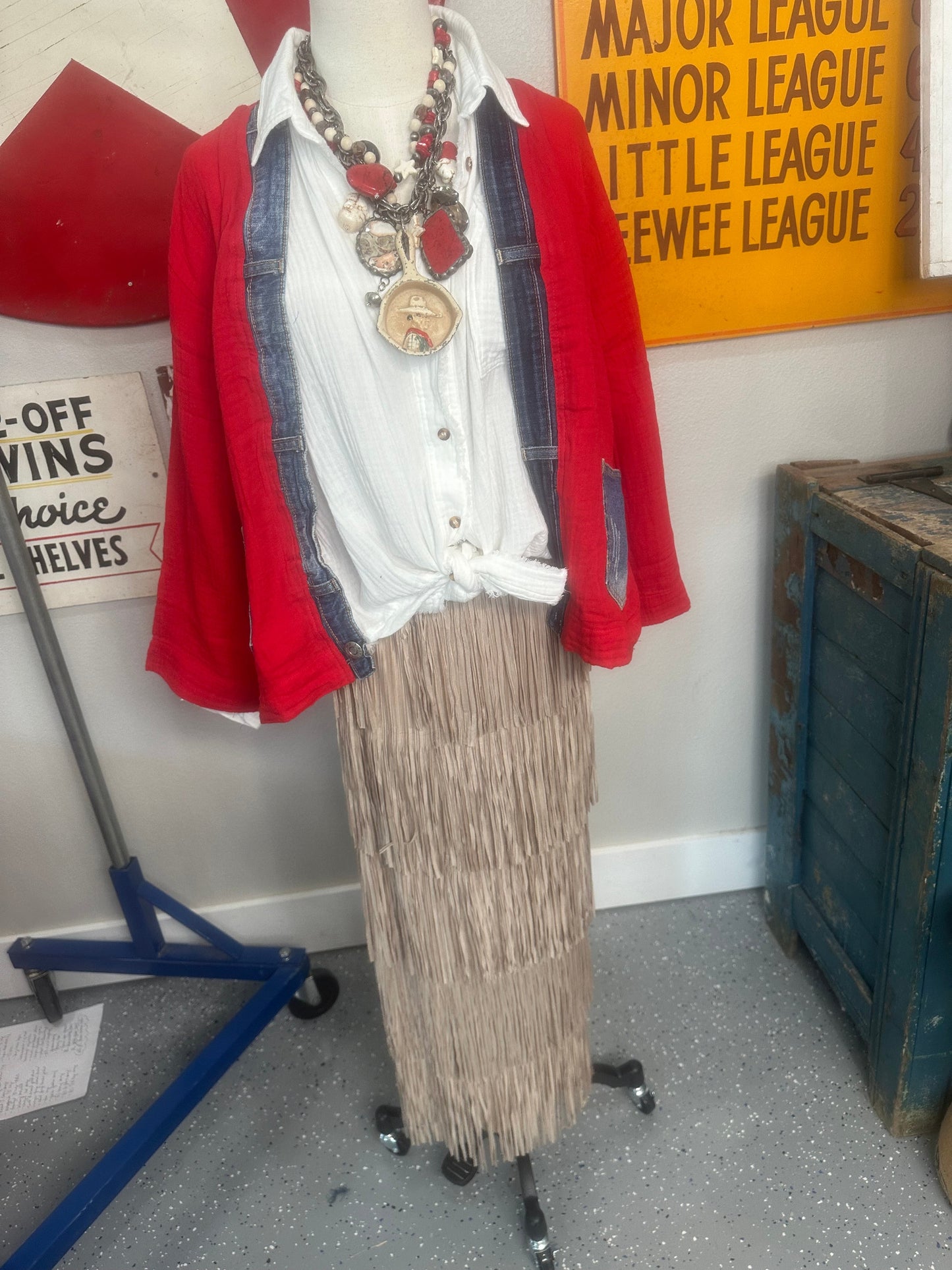 Origami- Layered Fringe Tiered Skirt (Taupe)