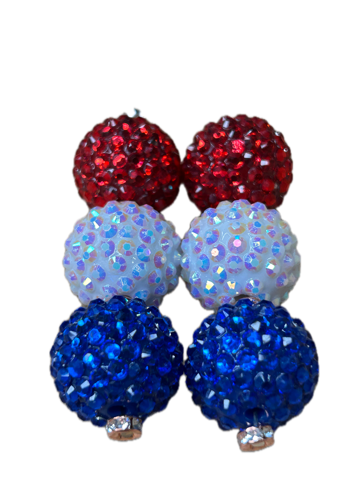 Red, White and Blue Earrings (Eclectic Ruby Red Original) (Large Bubble Gum Beads)