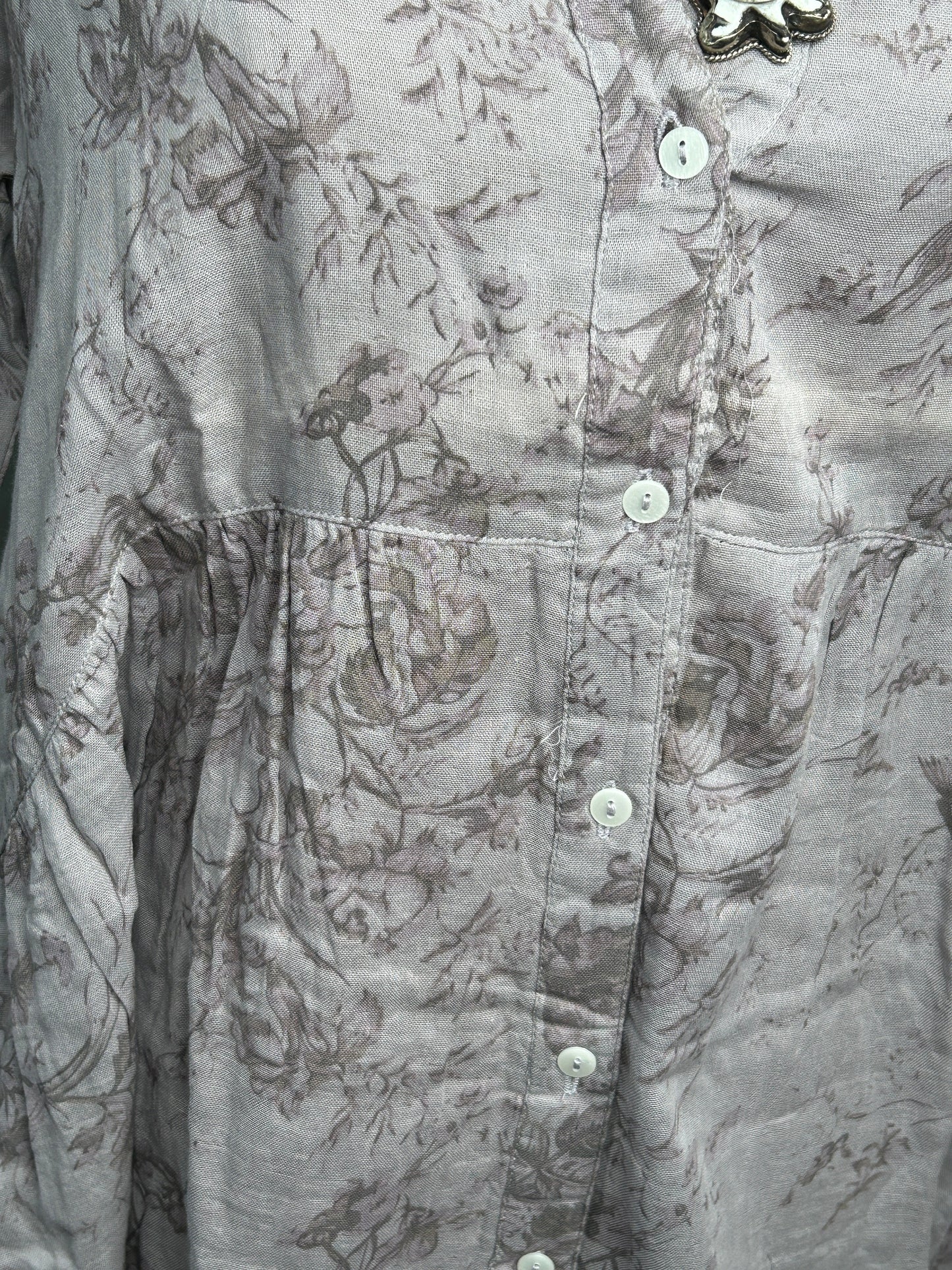 Paper Lace- Floral Button Down Linen Shirt (Grey)