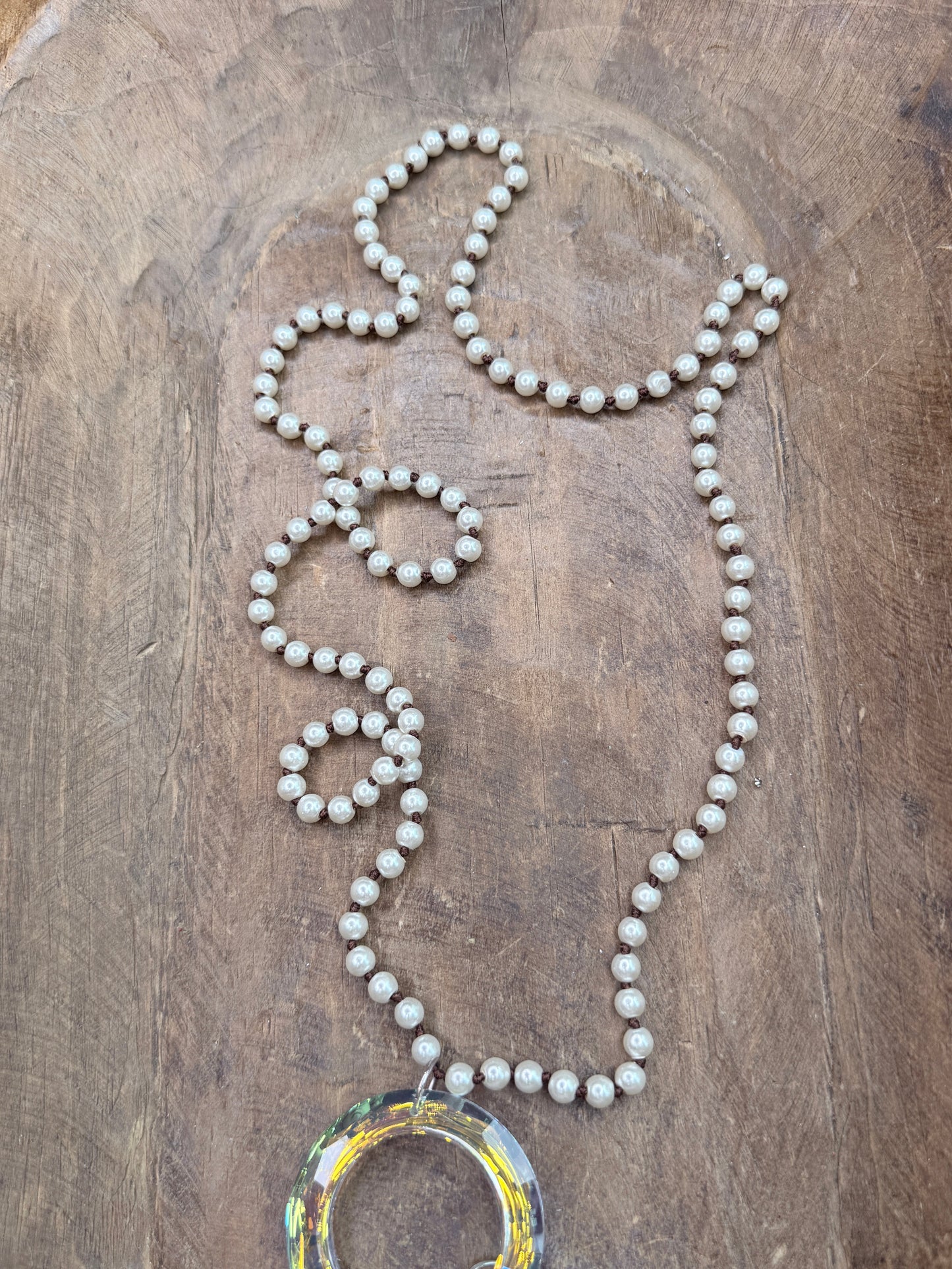 Pink Iridescent Domino and Disco Ball Necklace