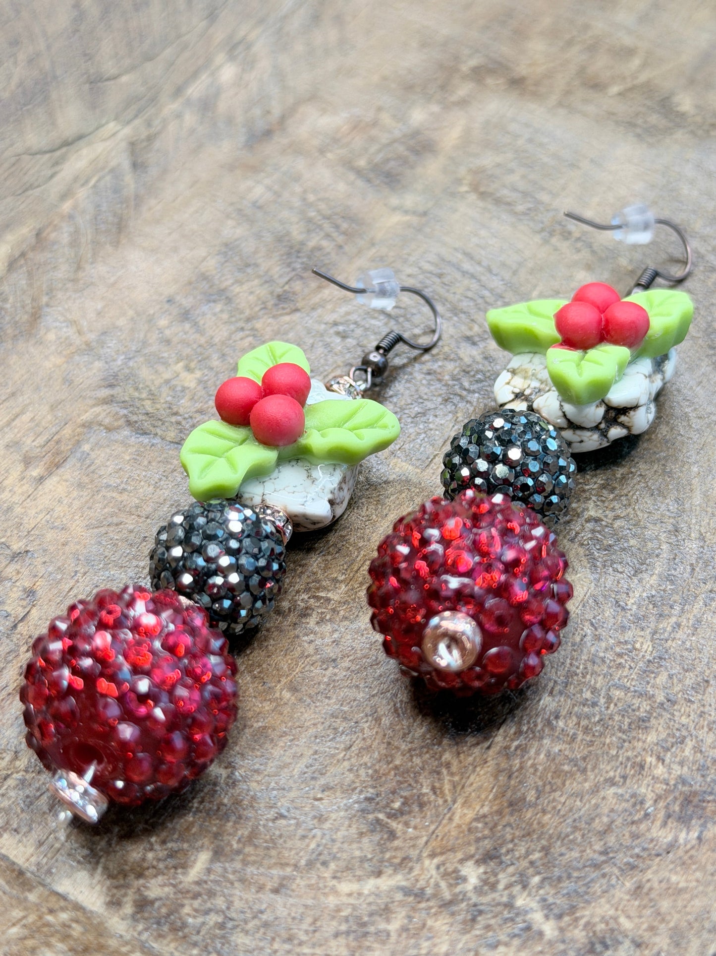 Red and Black Pave Beaded Holly Earrings - ERR ORIGINAL