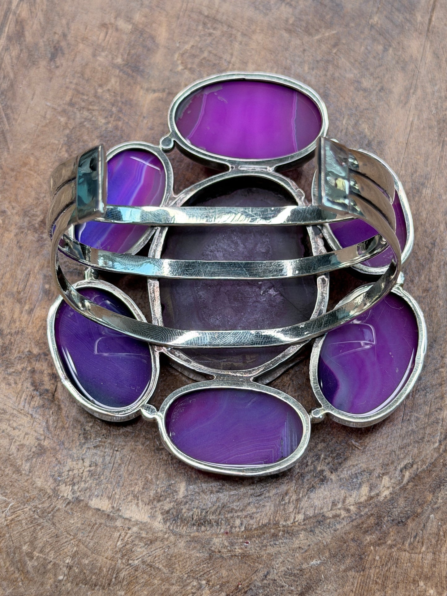 German Silver Purple Banded Agate and Solar Quartz Cuff