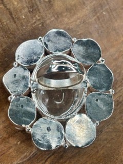 German Silver Clear Quartz and Pearl Ring B