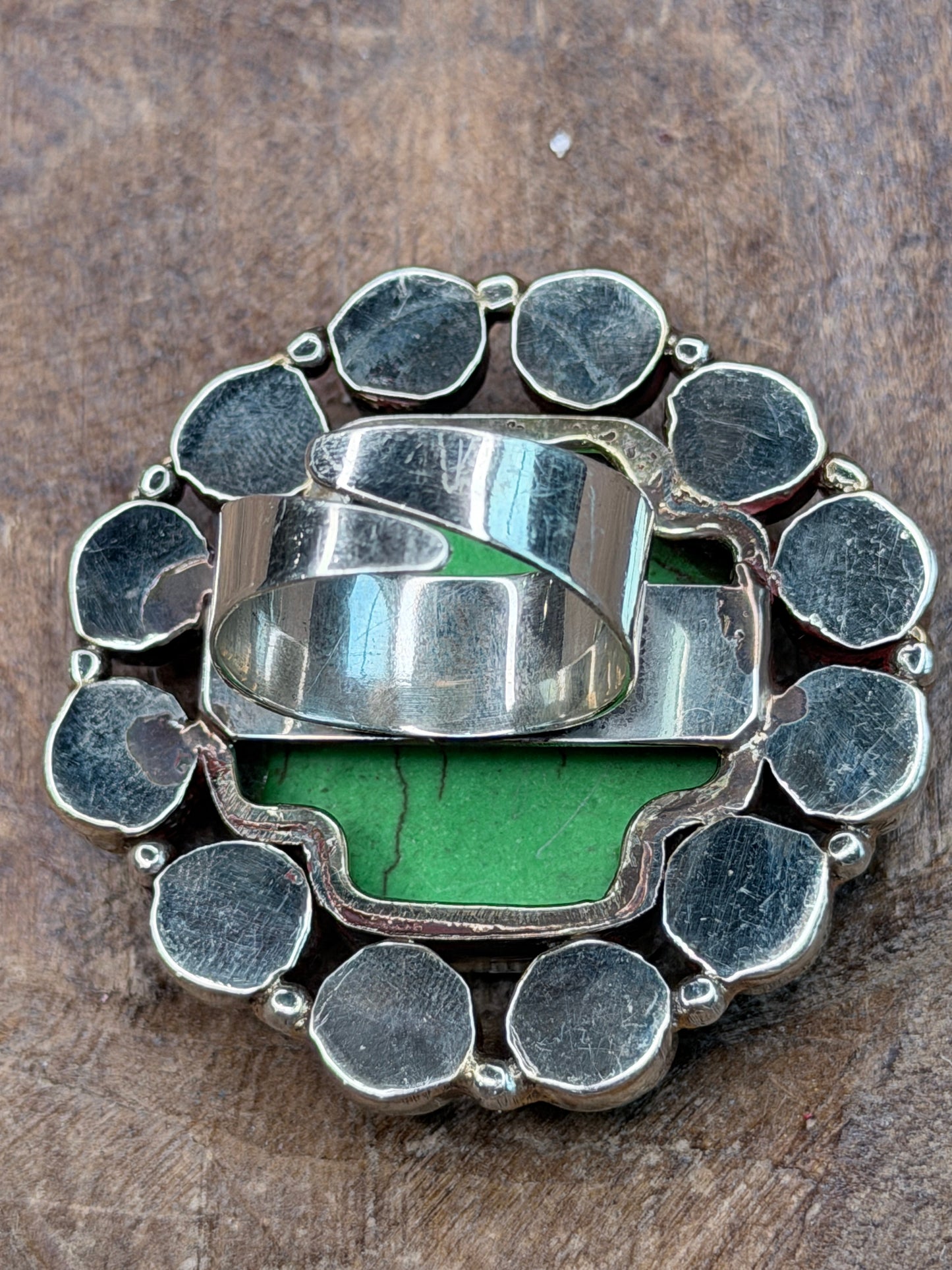 German Silver Green Howlite and Turquoise Ring