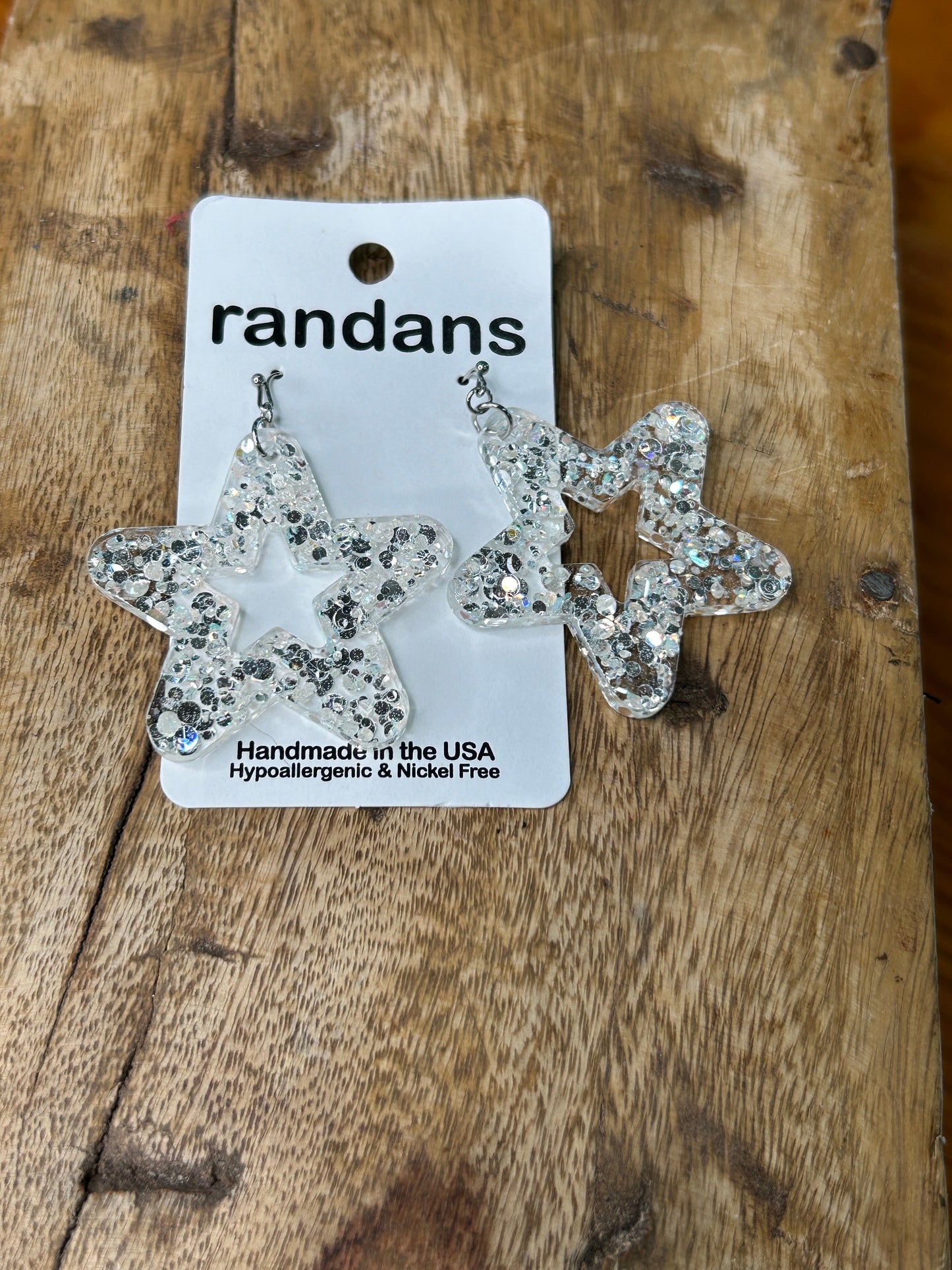 Acrylic Glitter Star Earrings (White)