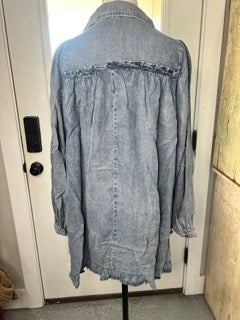Easel- Washed Denim Ruffle Dress