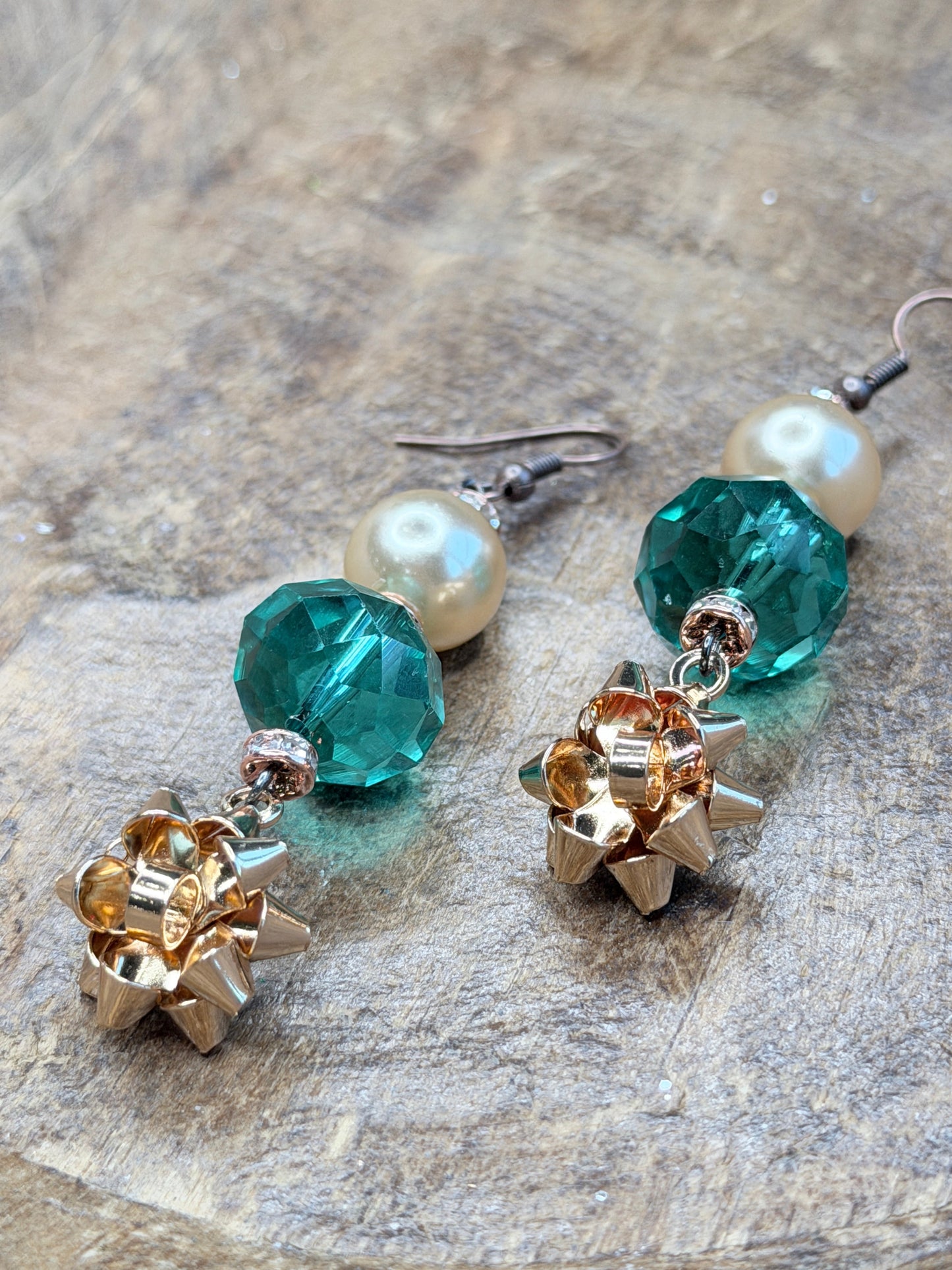 Blue and Gold Christmas Bow Earrings - ERR ORIGINAL