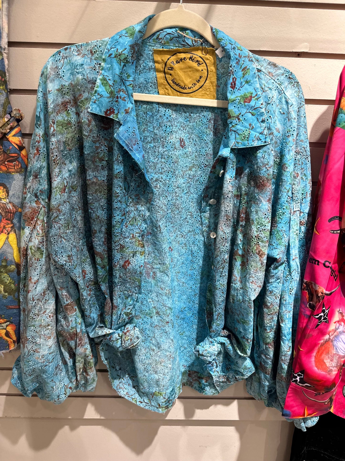 Rare Bird-Eyelet Turquoise Puff Sleeve Top