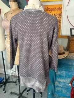 FINAL SALE! Paper Lace-Polka Dot Print Long Sleeve Top (Grey)