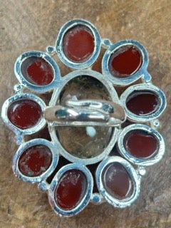 German Silver Carnelian and Quartz Cluster Ring