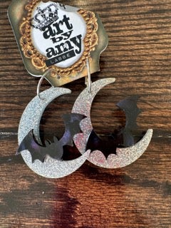 Art By Amy- Batty Over the Moon Earrings