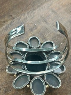 German Silver Clear Quartz and Onyx Cuff