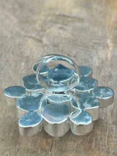German Silver Snowflake Pearl Cluster Ring D