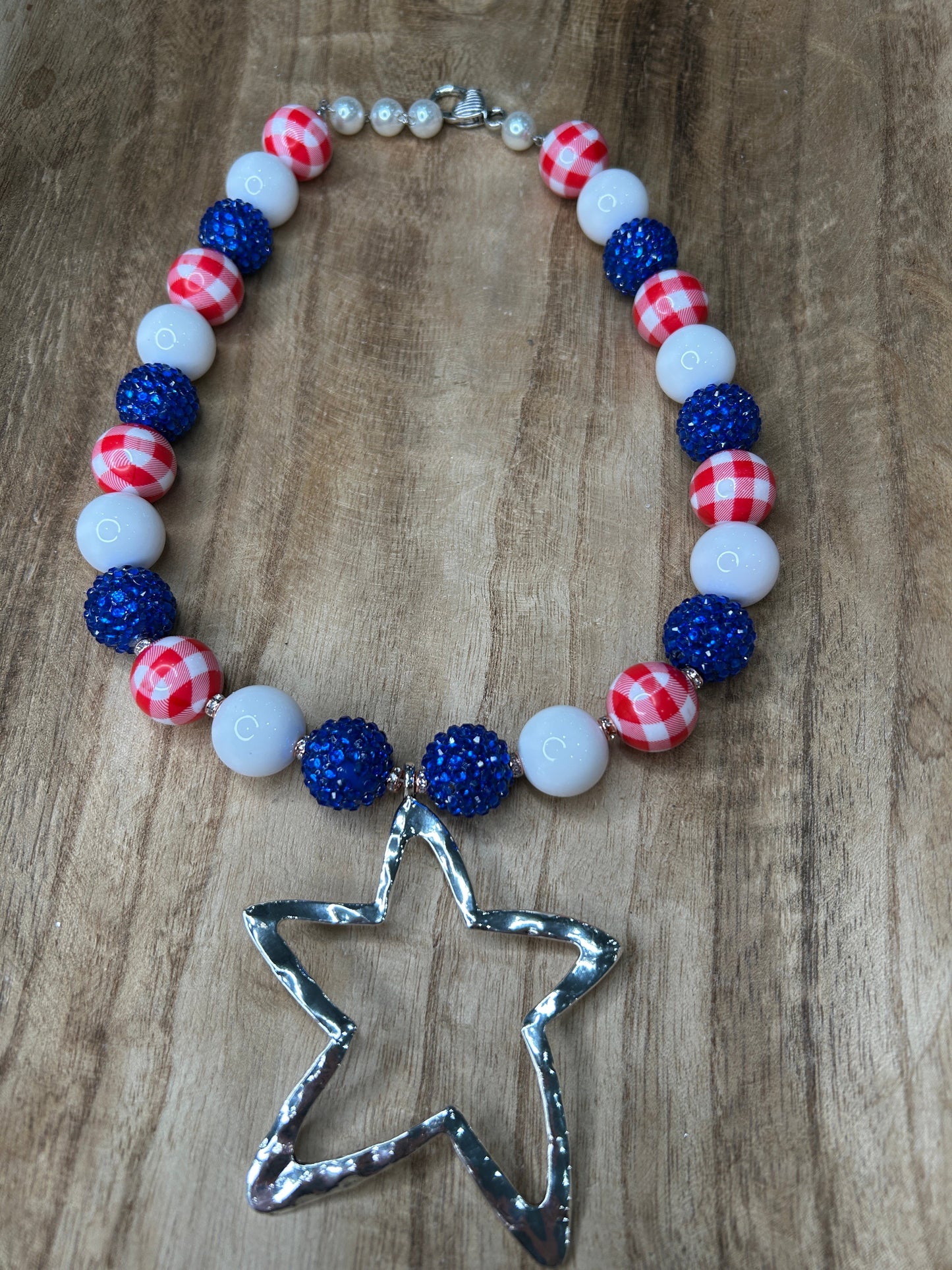 Gingham Bead Star Necklace (Eclectic Ruby Red Original)