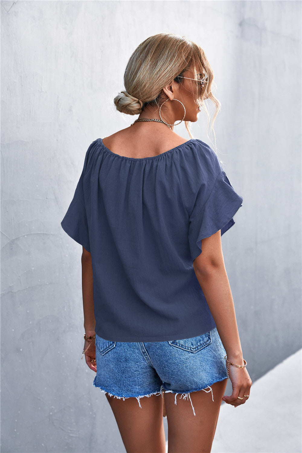 LOT #201 - Flutter Sleeve Tie-Front Blouse