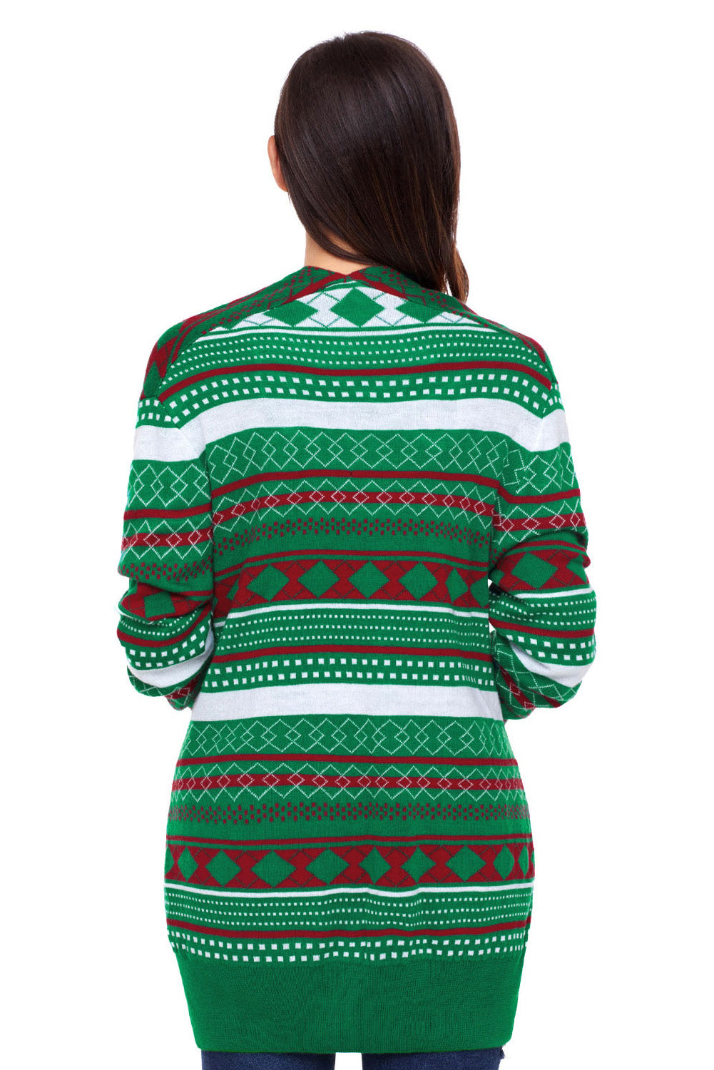 Geometric Print Open Front Longline Cardigan with Pockets