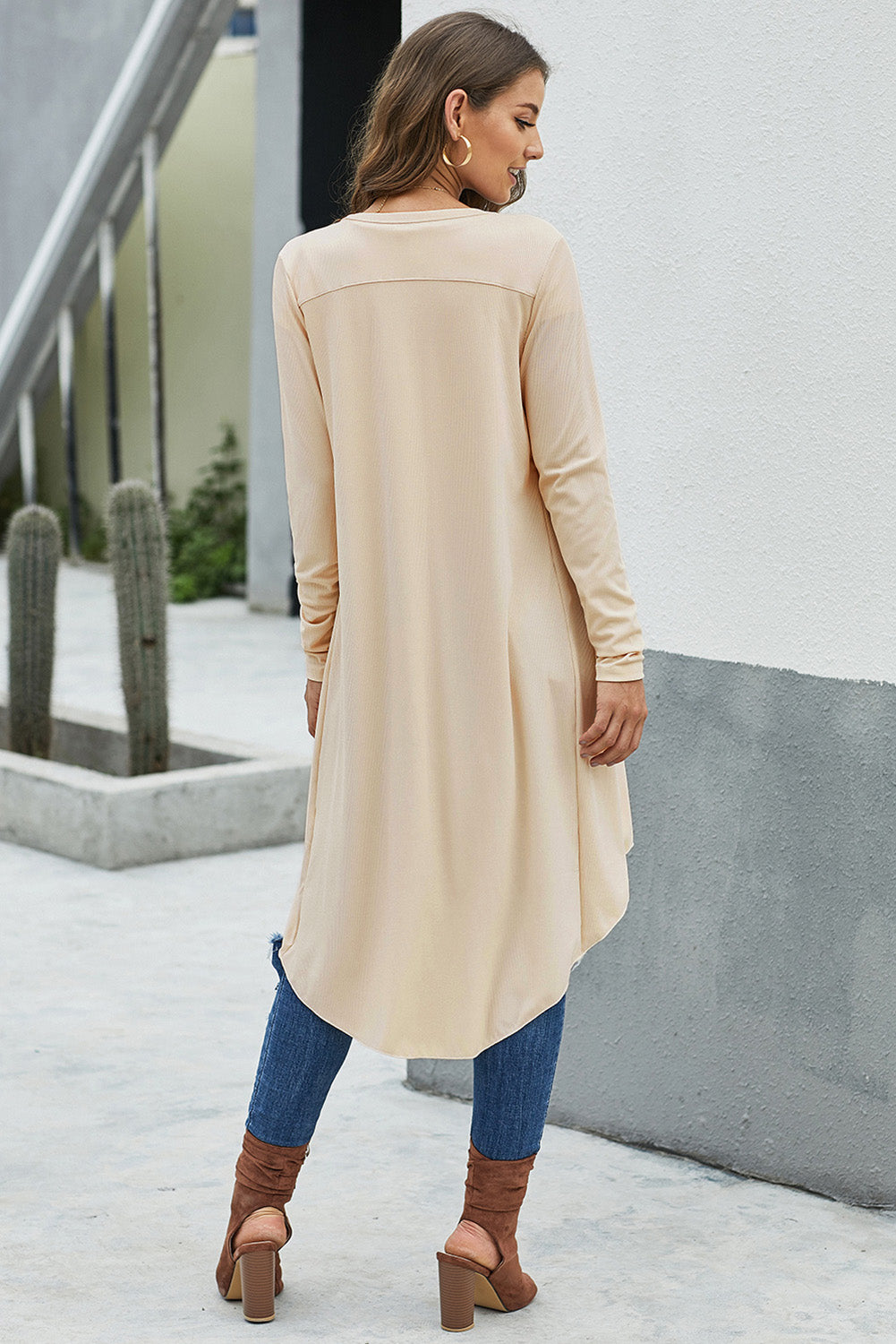 V-Neck High-Low Cardigan with Pockets