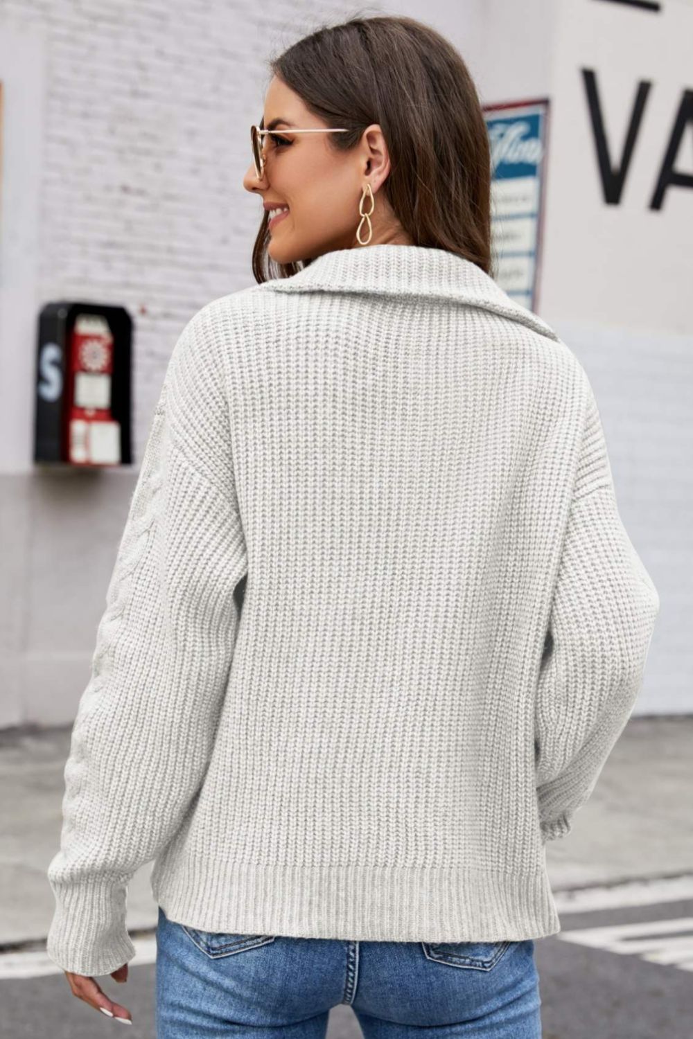 LOT #201 - Half Zip Mixed Knit Collared Sweater