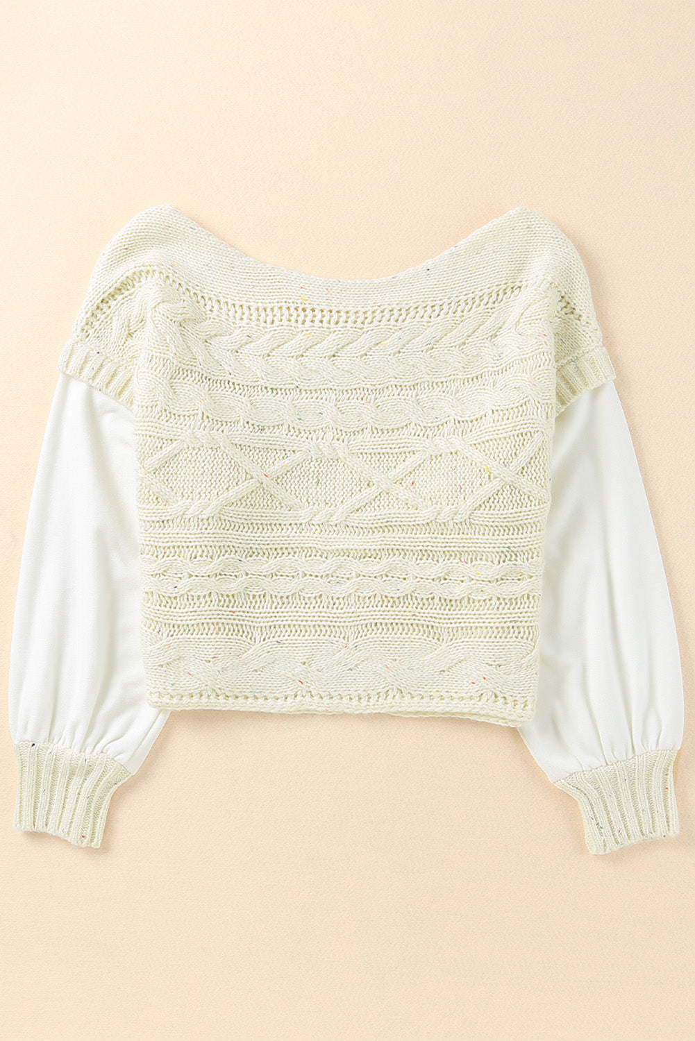 Faux Layered Cable-Knit Lantern Sleeve Sweater