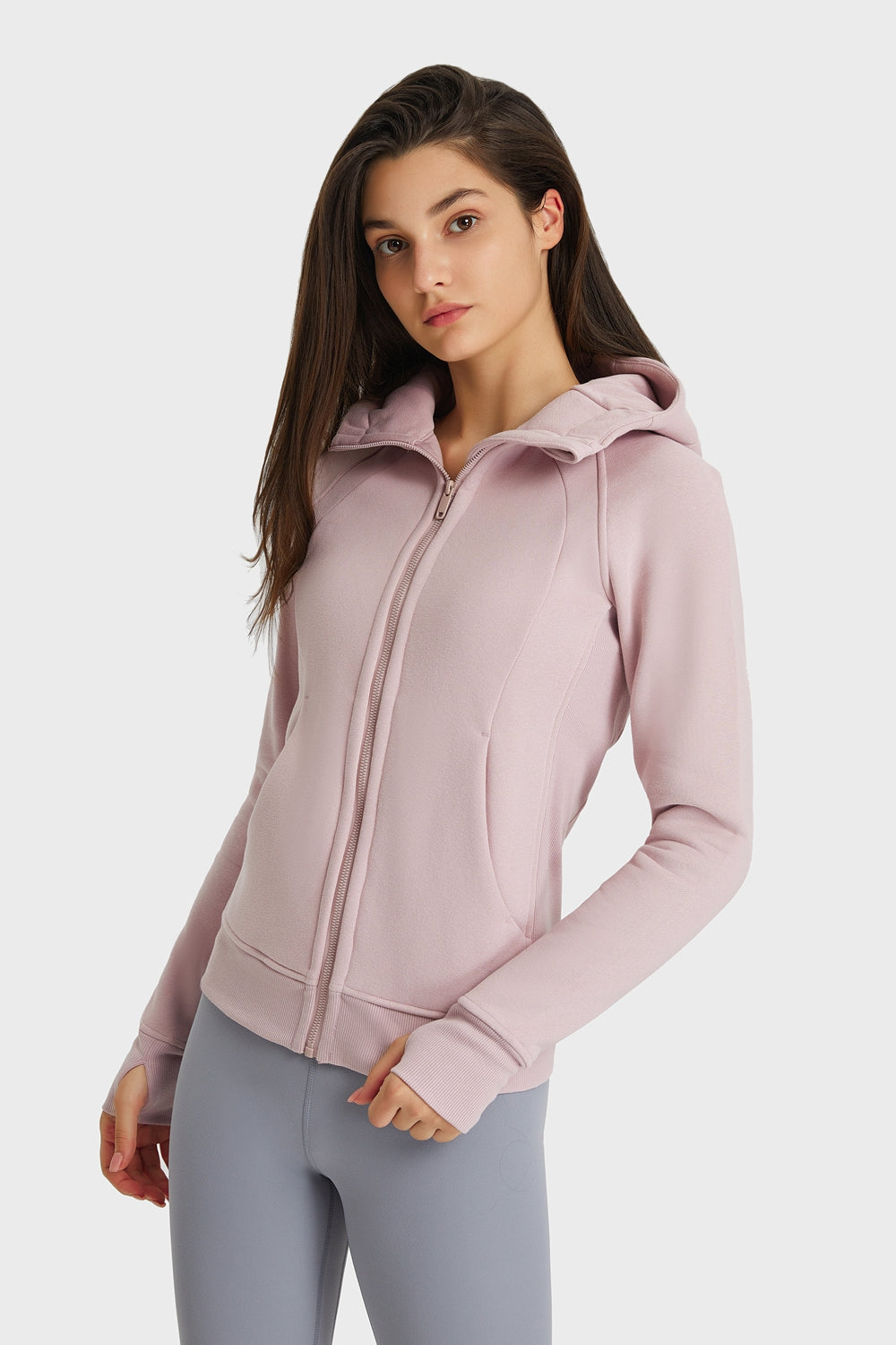 Zip Up Seam Detail Hooded Sports Jackets